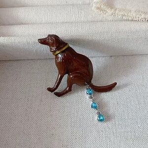 Pooping Dog Brooch with Blue Accents